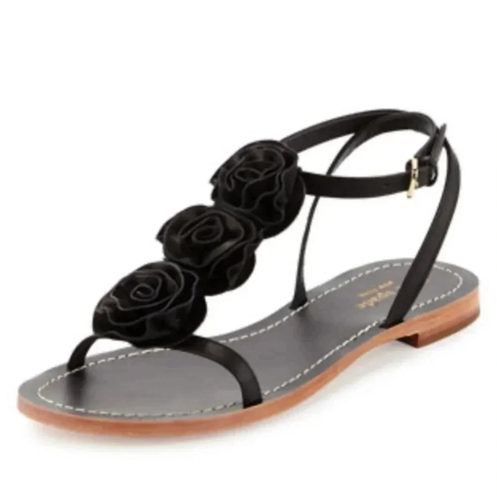 Kate Spade Caryl rosette leather flat sandals size 6m